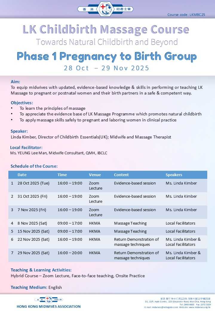 LK Childbirth Massage Course Towards Natural Childbirth and Beyond Phase 1 Pregnancy to Birth Group